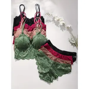 4SetsWomen'sSexyLaceBra&PantySet,Breathable&Comfortable,RemovableBra,StretchyLingerieSetFabricWomenswear