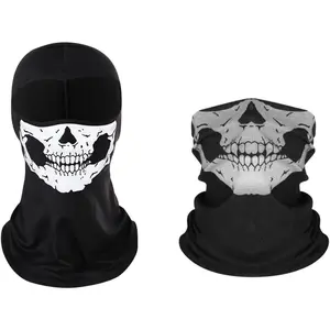 2Pcs Skull Balaclava Ghost Mask, Motorcycle Balaclavas for Men, Neck Gaiter for Men Breathable Full Face Ghosts Masks