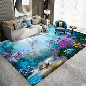 Underwater Ocean Marine Life Flannel Area Rug, Decorative area rug, Oversized Soft Plush Mat for Living Room & Kids Bedroom, Non-Slip Thick Colorful Coral Reef Pattern Home Decor for Nature Enthusiasts