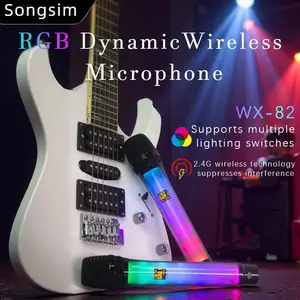 WX82 RGB Wireless Microphone UHF Handheld Dynamic Microphone High-Fidelity Sound One-Key Switch Long-lasting Battery Life, Rechargeable, Live Streaming Mic, Compatible with Karaoke, Mixers, Speakers, Suitable for Performances, Home, KTV, Parties