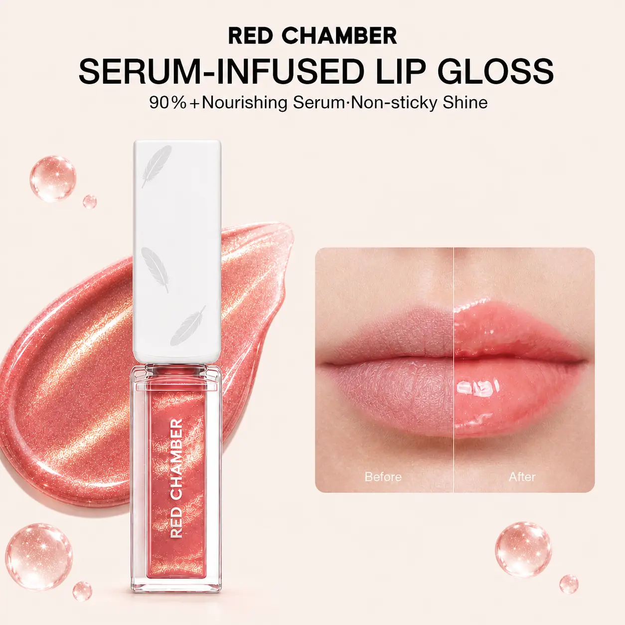 RED CHAMBER HARUKI Silken Nourish Gloss - 90%+ Nourishing Serum Tinted Lip Gloss, Non-Sticky High-Shine Dewy Finish, Hydrating Long-Lasting Lip Care, Lightweight Buildable Color for Dry Lips glossy lipgloss makeup