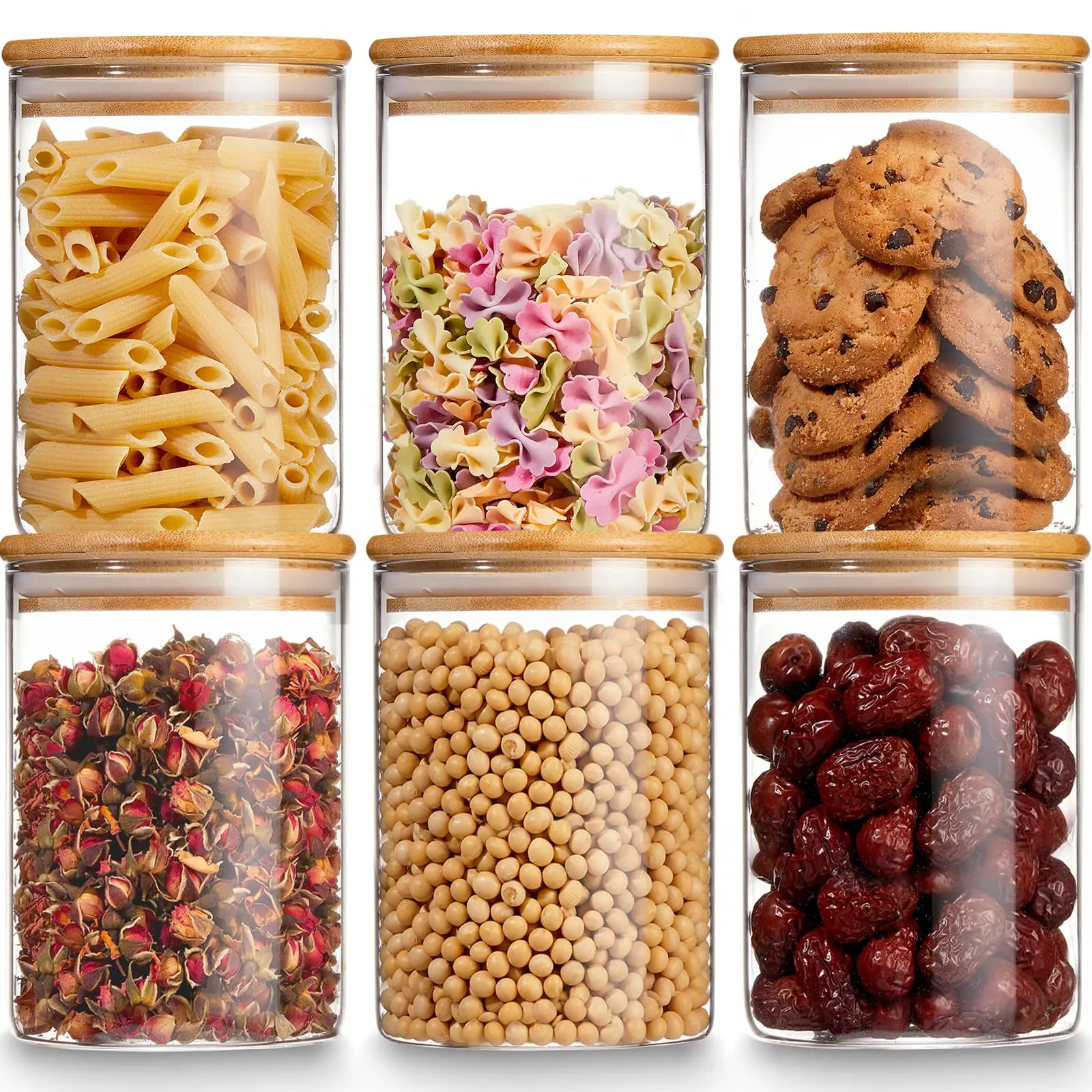 Glass Storage Jars With Lid  27 Oz Airtight Food Jar Labels Clear Kitchen Canisters For Candy Cookie Rice Coffee Beans Snacks Spices