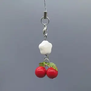 1 PCS Energetic Girl-Style Mobile Phone Accessory Phone Charm, Cherry, Green Leaf & Star Design, Anti-Drop Lanyard for Students' Commute