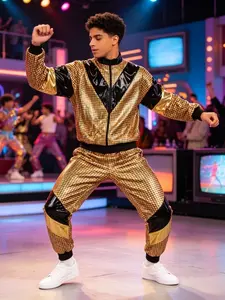 80s TV Dance Show Tracksuit Set | Retro Jogger Suit with Fluorescent Zip Jacket + High Waisted Side Stripe Pants | Vintage Costume for Talent Show Party