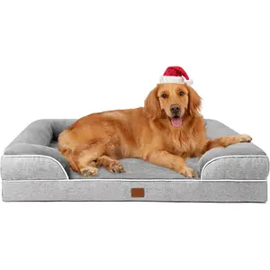 Orthopedic Dog Beds Large Sized Dog, Waterproof Memory Foam Large Dog Bed with Sides, Non-Slip Bottom Large Pet Bed with Washable Removable Cover, Grey