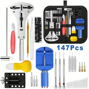 Watch Repair Kit 147 PCS, Professional Watch Link Removal Tool Set with Adjustable Case Opener, Spring Bar Tool with Scale, Watch Band Pin Remover, Hammer, Screwdrivers, Tweezers & Carrying Case