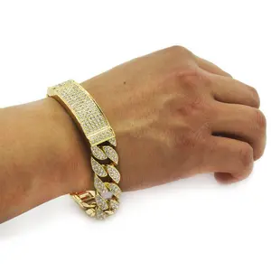 Men's Hip Hop Style ID Bracelet Gold Silver Plated Cubic-Zirconia Iced Out Miami Cuban Link