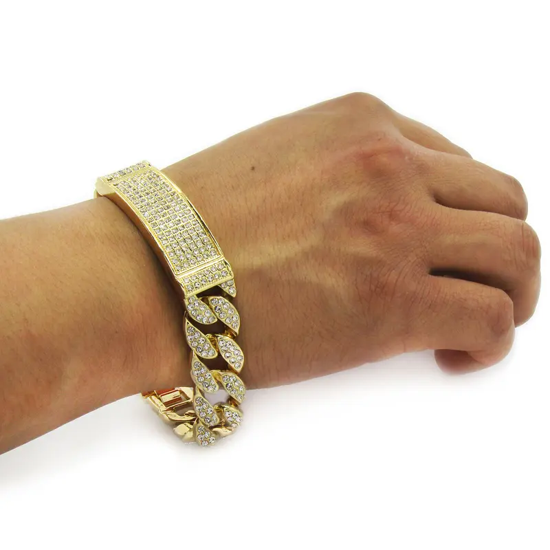 MaxBling81 Gold Chunky Bracelet - 8.5in Unisex Gold-Silver Plated Miami Cuban Chain Link Bracelets & Bangles, Iced Out Cubic Zirconia ID Fashion Wrist Jewelry for Daily Wear