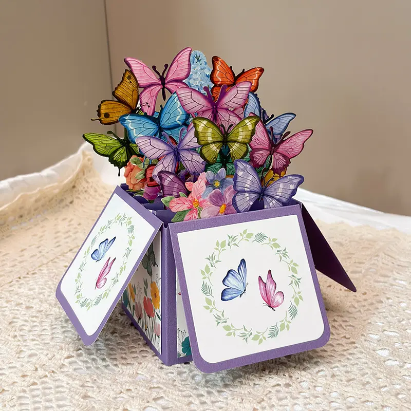 FuRise 3D Pop-Up Butterfly Greeting Card Set - 300g Elegant Handmade Cards with Envelopes & Notes, for Valentine’s Day, Anniversaries, Classmates (Office Stationery Supplies), Mother’s Day