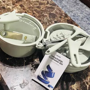 [Official] CAROTE Macaron Color 20Pcs Ceramic Cookware Set Stand-Up Lid with Detachable Handle Set, Non Stick Pots and Pans Set Non Toxic, PFAS Free