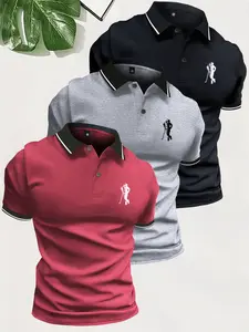 3 Pack Men's Summer Personalized Pattern Printed Short Sleeve Button-Down Collared Polo Shirt Simple Retro Beach Vacation Casual Sports Outing Top Commuting Work Golf Best Gift for Boyfriend or Husband