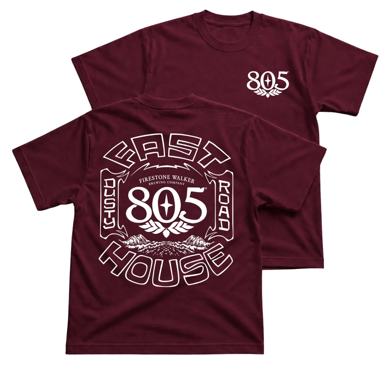 805 Fast Road House Mountain T-Shirt, Firestone Walker Graphic Tee With Highway Badge Back Print, Front Chest 805 Logo Shirt, Retro Road Trip Lifestyle Apparel, Western Outdoor Casual Gift for Men and Women