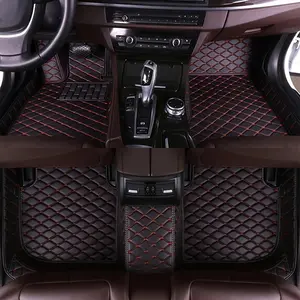 Premium Black & Red Diamond-Stitched PU Leather Car Floor Mats for BMW 3 Series (2002) - Non-Slip, Dirt Resistant, Stylish Interior Upgrade, Vehicle Floor Protection | Quilted PU Leather Mats | PU Leather Mats, PU Leather Floor Mats for Car