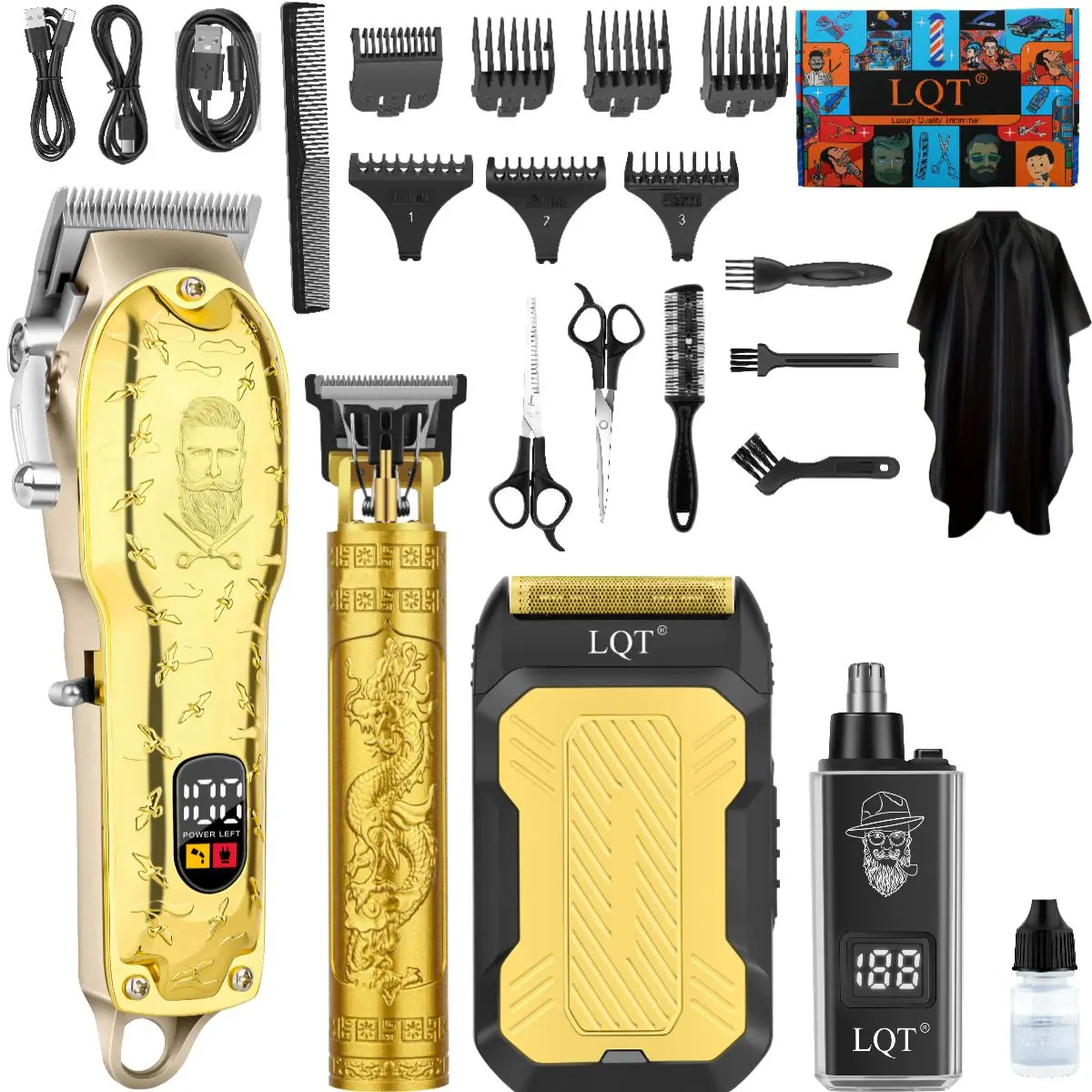 Luxury Metal Engraved Mens Hair Cutting Gift Kit For Salon & Home Use Smooth Adjustable Clipper Cordless Trimmer