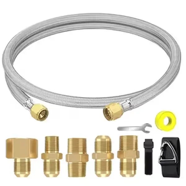 Upgraded 6ft High-Pressure Braided Propane Hose Extension with Conversion Coupling - 3/8" Flare to 1/2" Female NPT, 1/4" Male NPT, 3/8" Male Flare for BBQ Grill, Fire Pit