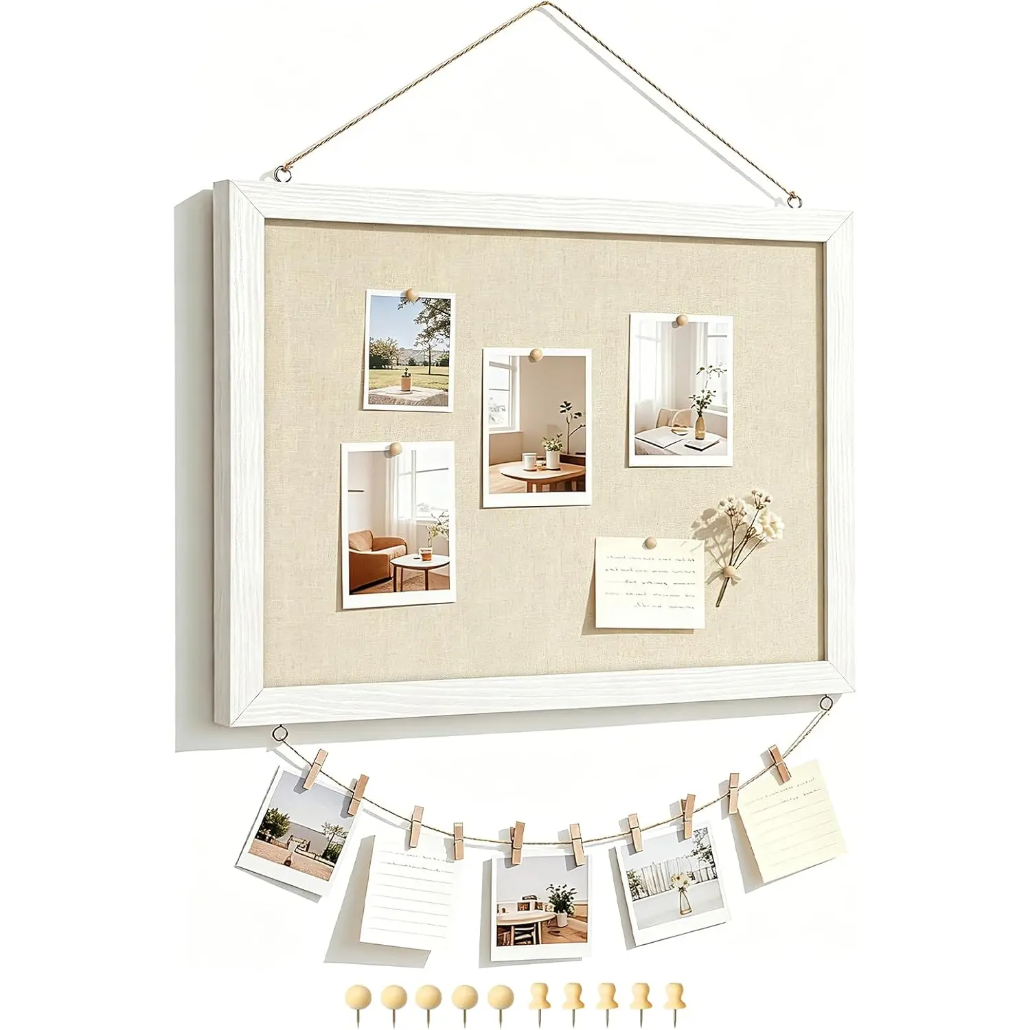 DOLLAR BOSS Bulletin Boards with Linen 1-Pack 16''X 12'' Double-Sided Cork Board for Walls Wood Framed Bulletin Boards, Small Pin Board for Home Kitchen Office Decorative Hanging 10 Pushpins