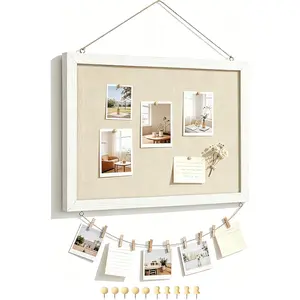 DOLLAR BOSS Bulletin Boards with Linen 1-Pack 16''X 12'' Double-Sided Cork Board for Walls Wood Framed Bulletin Boards, Small Pin Board for Home Kitchen Office Decorative Hanging 10 Pushpins