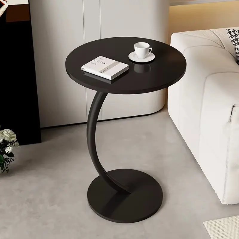 Black Modern C-Shaped Side Table - Sofa Laptop Desk for Small Spaces Living Room End Table Food Stand wood