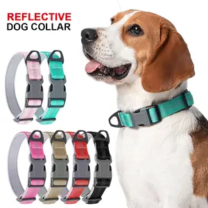 Reflective Nylon Dog Collar, Soft No-Choke Comfortable Pet Collar, Adjustable Fit Ultra-Light Durable Construction Anti-Tear Lightweight Design for Small Medium Large Dogs