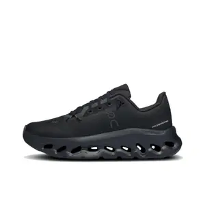 All-Black Lightweight Cushioned Casual Shoes, Engineered Mesh Upper, Hollow Pod Cushioning Midsole