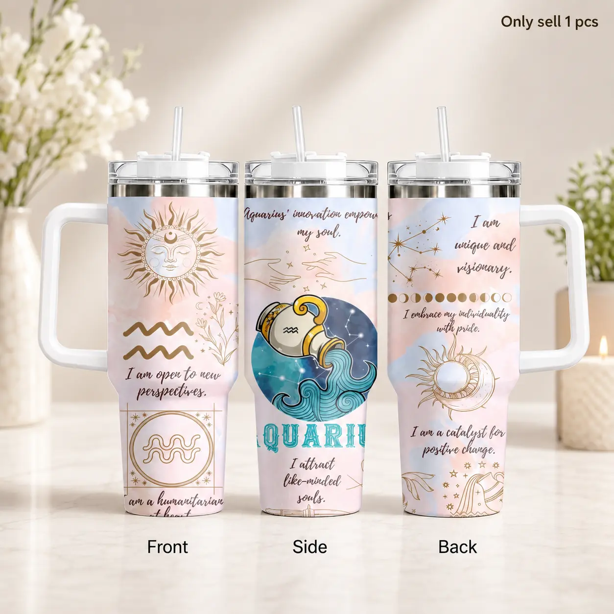 GuLuBoo Modern Art Astrology Zodiac Letters 40oz (1,000-2,000 ml) Double-Wall Stainless Steel Vacuum Flask Tumbler, Leak-Proof Anti-Scalding Travel Mug with Straw & Handle, Portable Drinkware for Gym, Ideal Gift for Art Lovers
