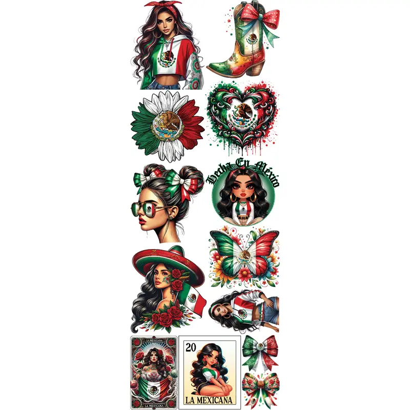 Premade Mexicana 1 Gangsheet DTF Transfer - DIY Craft Supply, Ready to Press, Direct to Film, DTF Transfers for Durable Prints, Long-Lasting, Quick Shipping, Vibrant Mexicana Gangsheet Printing