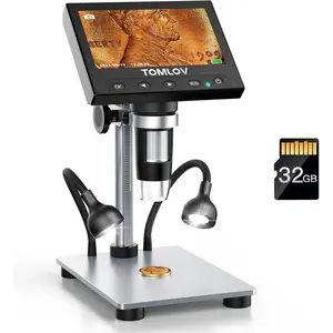 1000X Coin Microscope with 4.3" Screen, Microscope Magnifier with LED Lights, Stand, PC View, Photo/Video, 32GB SD Card, Windows, macOS Compatible, DM4S