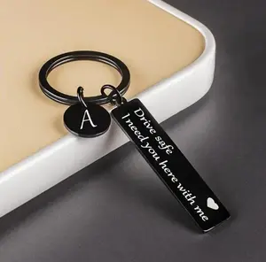 Fathers Day Gift Drive Safe Keychain for Men Initial Letter Personalized Stainless Steel Key Ring for Boyfriend Gift