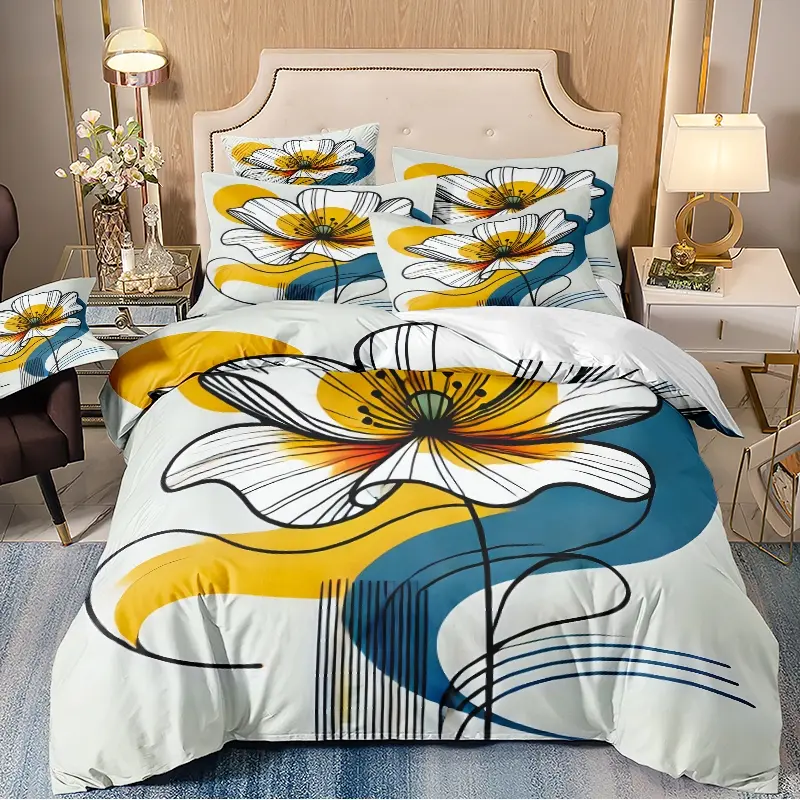 3-piece duvet cover set with modern abstract floral pattern, 3D digital printing, suitable for bedroom and guest room home décor (1 duvet cover, 2 pillowcases, duvet insert not included). Machine washable, zippered design.