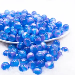 12mm Bright Blue Illusion Glitter Bubblegum Bead