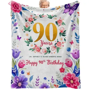 1pc This premium flannel blanket, with a floral print, is perfect as a 90th birthday gift for a senior woman, a comfortable blanket to exchange between sisters, and an ideal decorative gift for a woman's 90th birthday celebration.