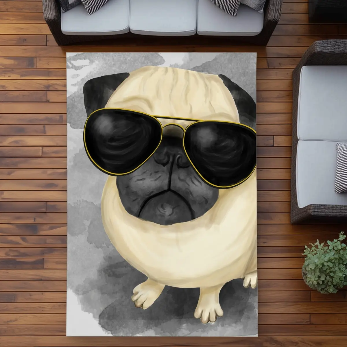 360 stand Animal Print Indoor Outdoor Rug - 5x7 ft Rectangle, Weatherproof, Pug Illustrative Art & Printed Face, Home Decor for Bedroom/Patio, Indoor Outdoor Rugs, Animal-Inspired Area Rugs, Decorative Area Rugs