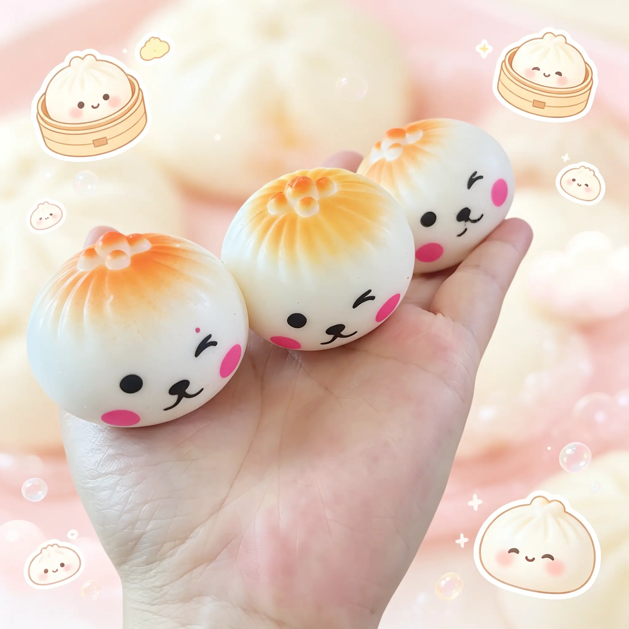 Cute Dumpling Squishies Stress Relief Toy 3PCS/Box | Handmade DIY Bun Squishy Fidget Toy Kawaii Xiao Long Bao Squishy