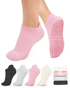 Pilates Socks for Women Non Slip Grip Socks for Yoga, Barre, Hospital, Barefoot Grippy Yoga Sock Womens Gifts 4 Pairs