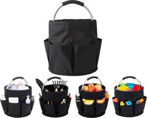 Multifunctional 17L Cleaning Caddy,Foldable 600D Organizer Bag with EVA Grip and 6 Pockets,Portable Storage Tote for Housekeeping,Car Detailing,Garden,Bathroom and Dorm (black)