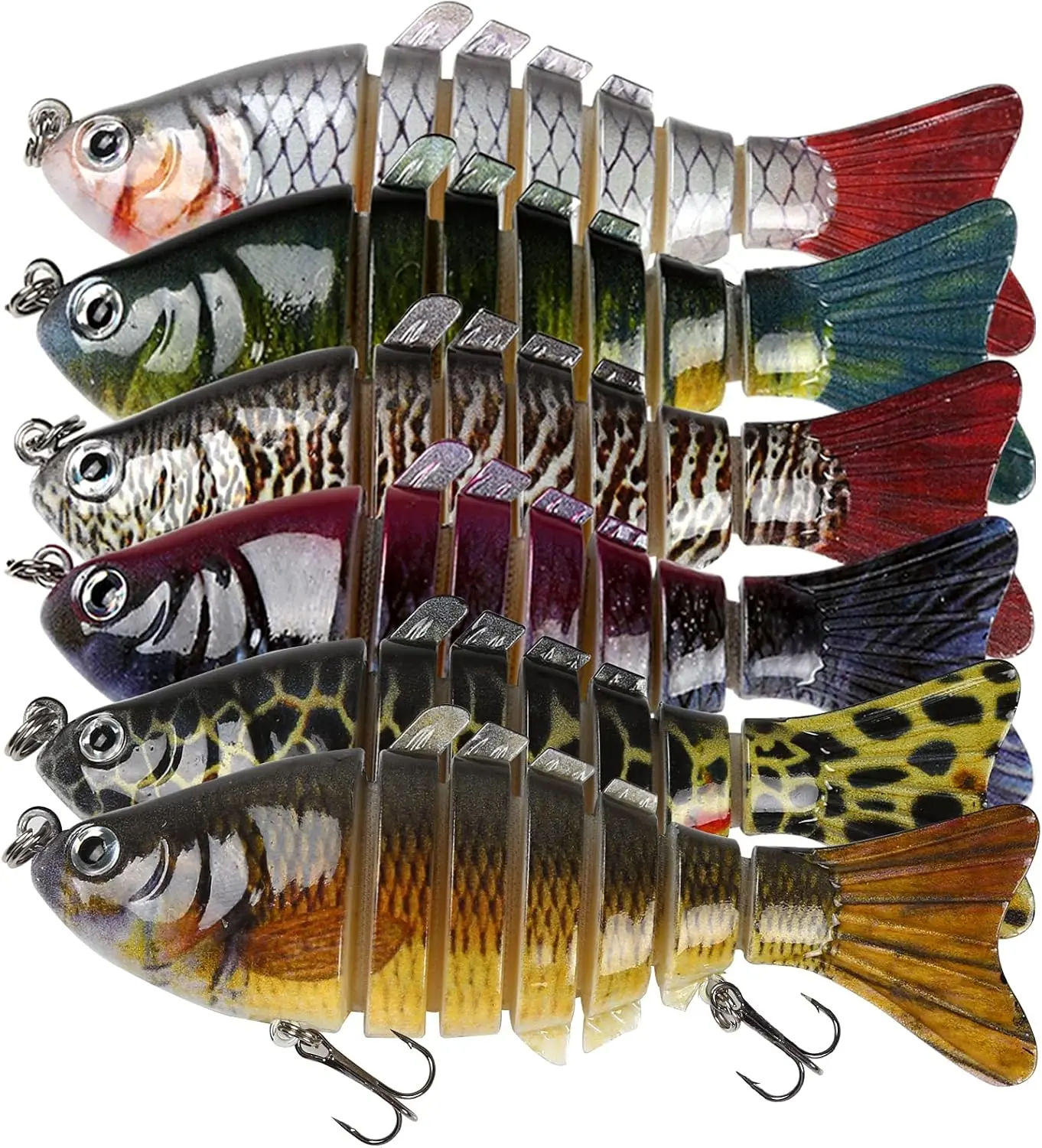 6 count Fishing Lures for Bass, Topwater Trout Lure, Multi Jointed Swimbaits, Multi-Jointed Slow Sinking Hard Baits, Swimming Lures for Freshwater Saltwater, Lifelike Fishing Lures Kit