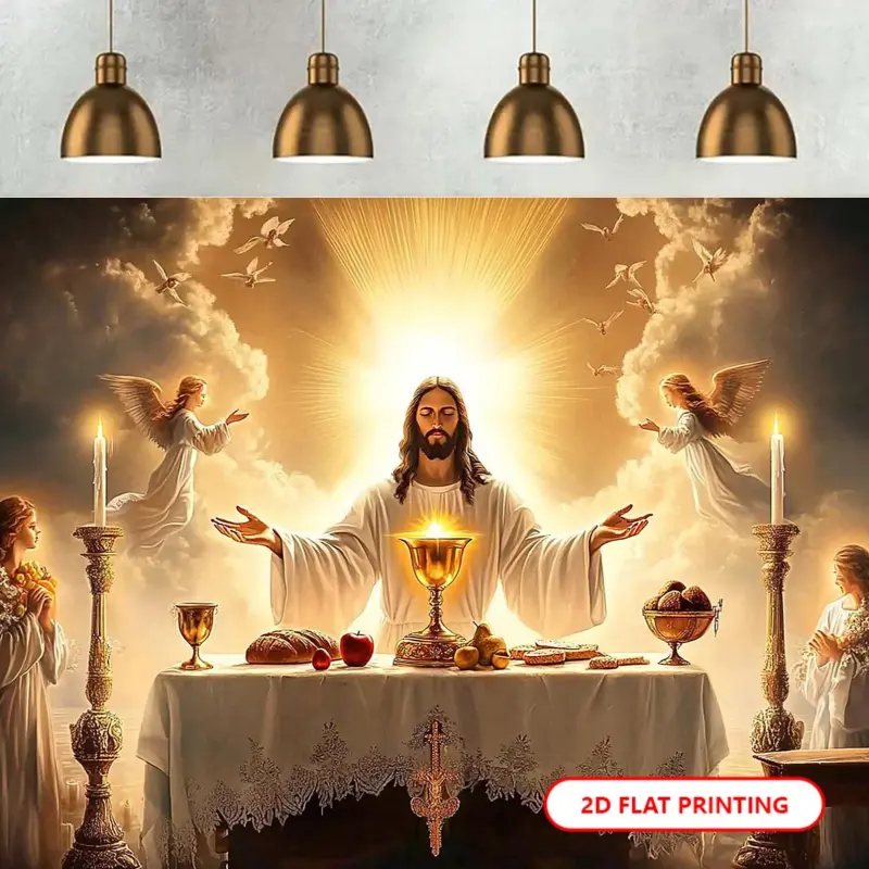 Angelic Design Cordless Communion Light Backdrop Banner - Decorative Polyester Tapestry, Multipurpose Indoor/Garden Room Decor, Reusable for Anniversary, Wedding, Graduation Party Supplies