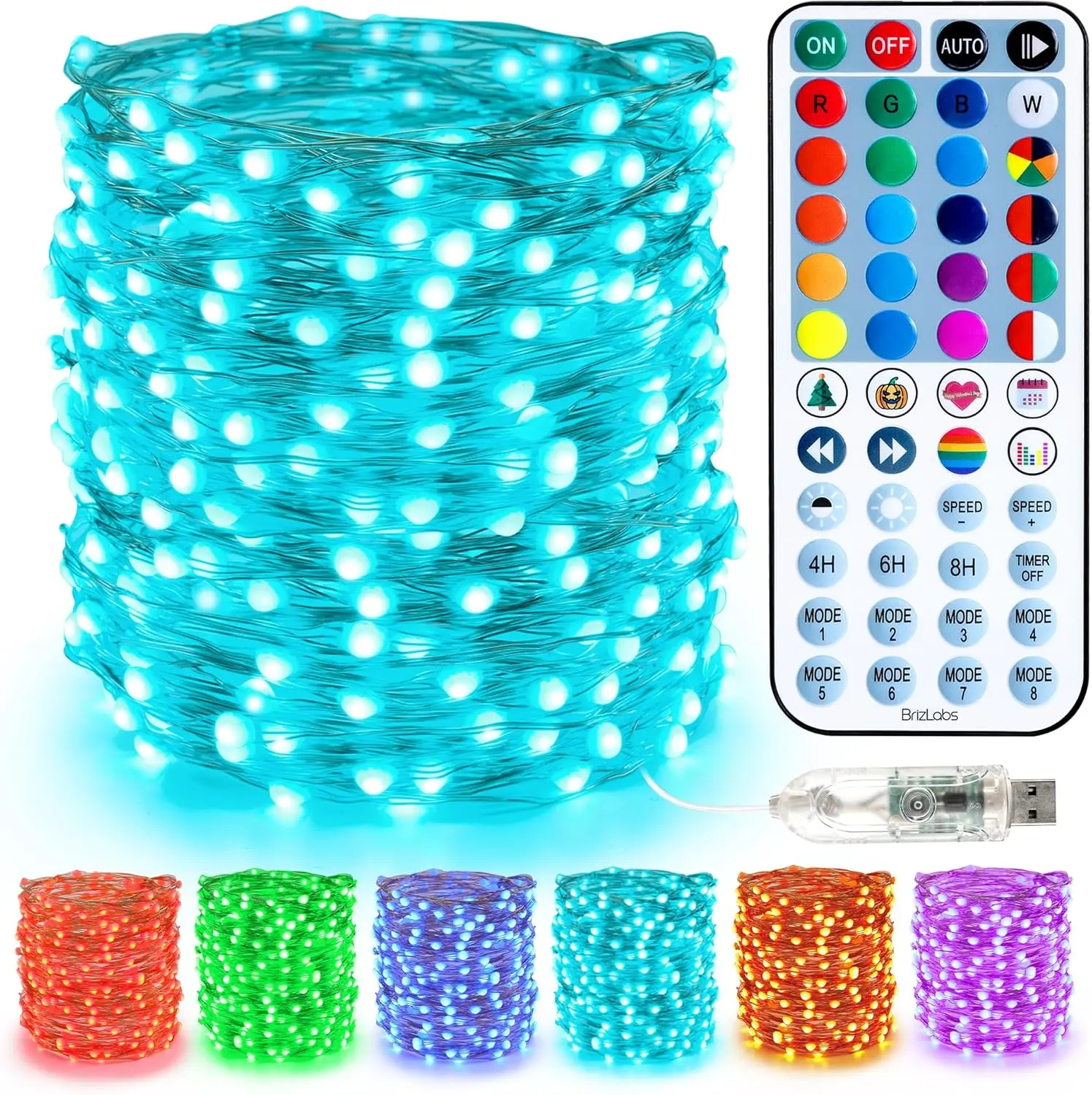 Fairy String Lights, 33ft 100 LED Red White Blue Fairy Lights with Remote Timer, USB July 4th Starry Light Music Sync RGB Color Changing Twinkle Light for Xmas Halloween Easter Party Wedding