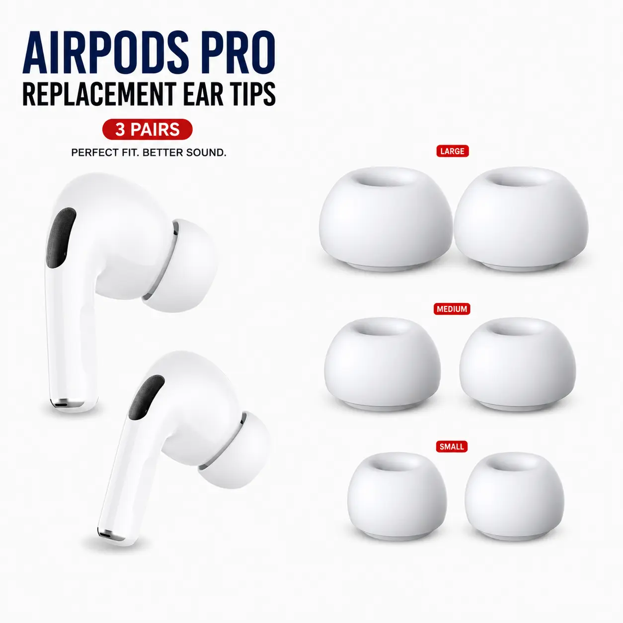 Replacement Ear Tips Compatible with AirPods Pro 1st/2nd Generation, Silicone Earbuds Tips with Pressure Relief Vent, Built-in Dust Guard Screen, 3 pairs with Storage Box