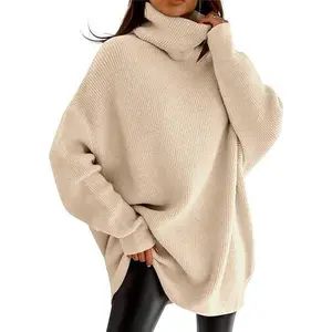 Women's high neck sweater, oversized sweater, batwing thick pullover, casual autumn loose knit pullover