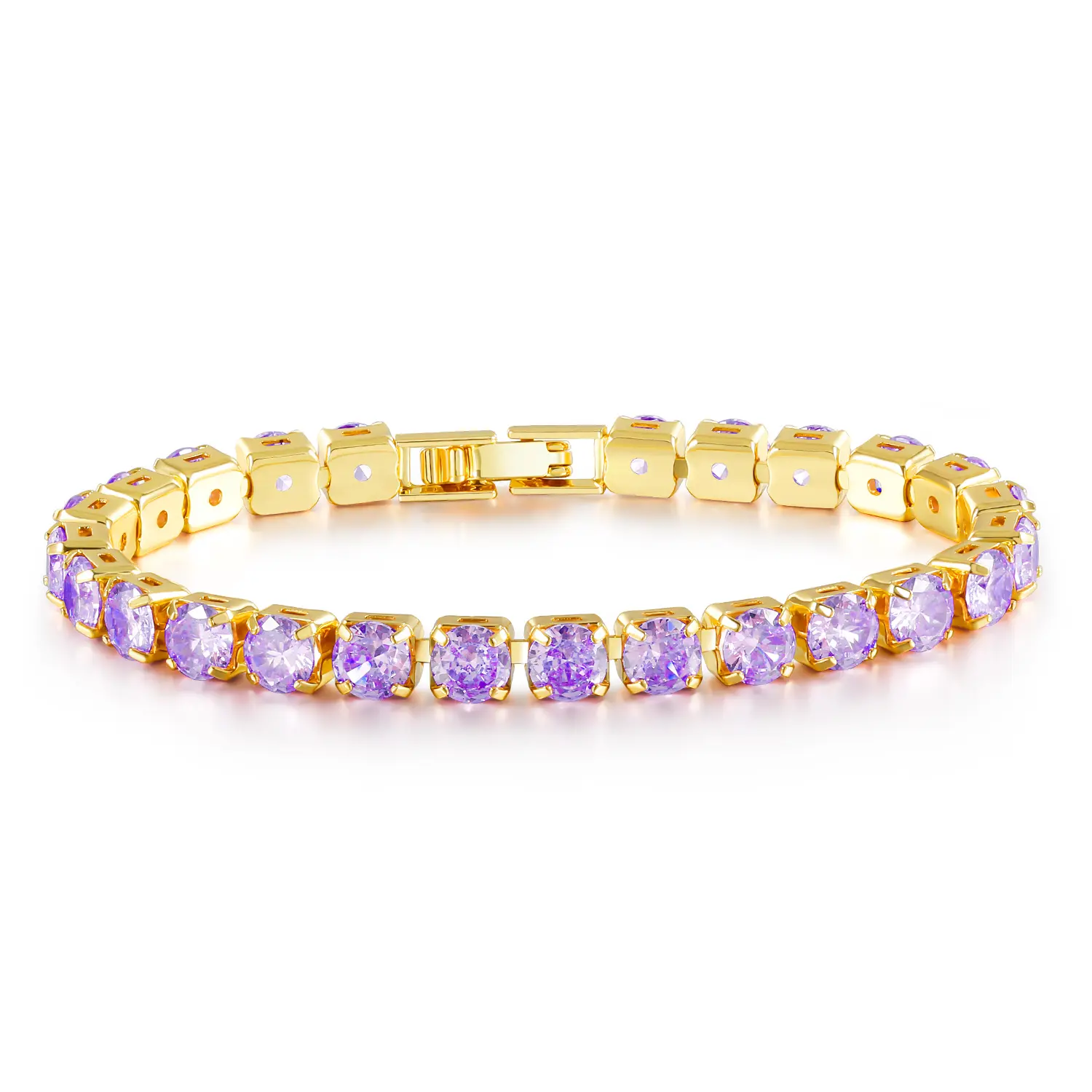 Trendolla Female Classic Tennis Bracelet, 4mm Colored Cubic Zirconia Rhinestones Inlay, 8in Long Hypoallergenic Stackable Jewelry, Lead-Safe Nickel-Safe Cadmium-Compatible Metal Coating, Daily Wear Gold Continuous Row Shine Jewelry