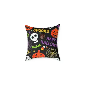 Halloween Throw Pillow, Spooky Home Decor, Cozy Fall Decoration, Skull Pumpkin Cushion, Halloween Party Gift