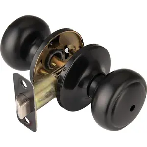 Matte Black Interior Door Knobs with Lock, Coastal Style Privacy Door Knob for Bedroom and Bath