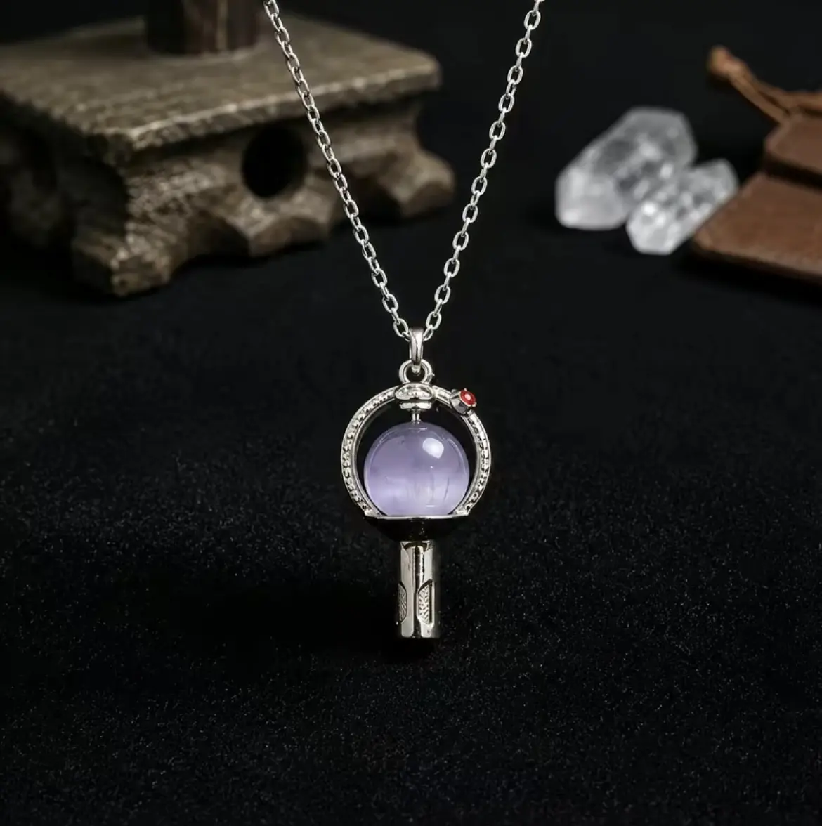 Light Stick Pendant Choker with Amethyst Stone, Minimalist Silver-Tone Alloy Jewelry for Fans, 25cm Hypoallergenic, Necklaces For Women, Daily Looks