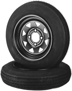 2 Pack 4.80-12 Trailer Tire on 12" Black Rims 4.80x12 6PR ,4 Lug on 4" Tire Load Range C Heavy Duty Replacement for Utility, Boat, Camper, Cargo Trailers