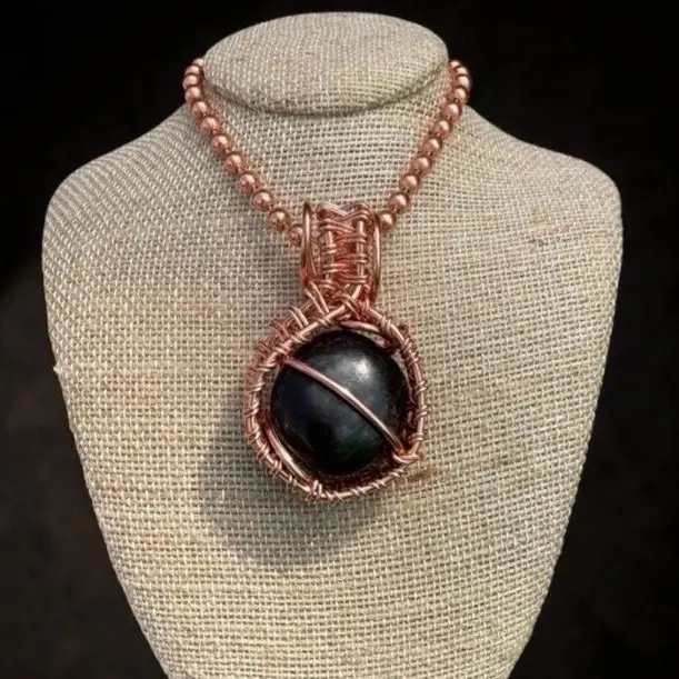 Juma CopperKing Creativity Weave Tumbled Black Obsidian 24” Copper Necklace