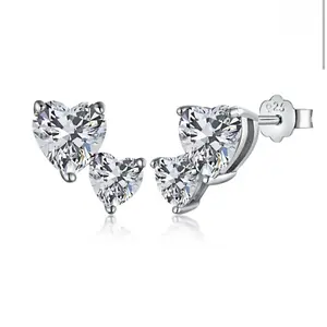 Sterling silver double heart studs
