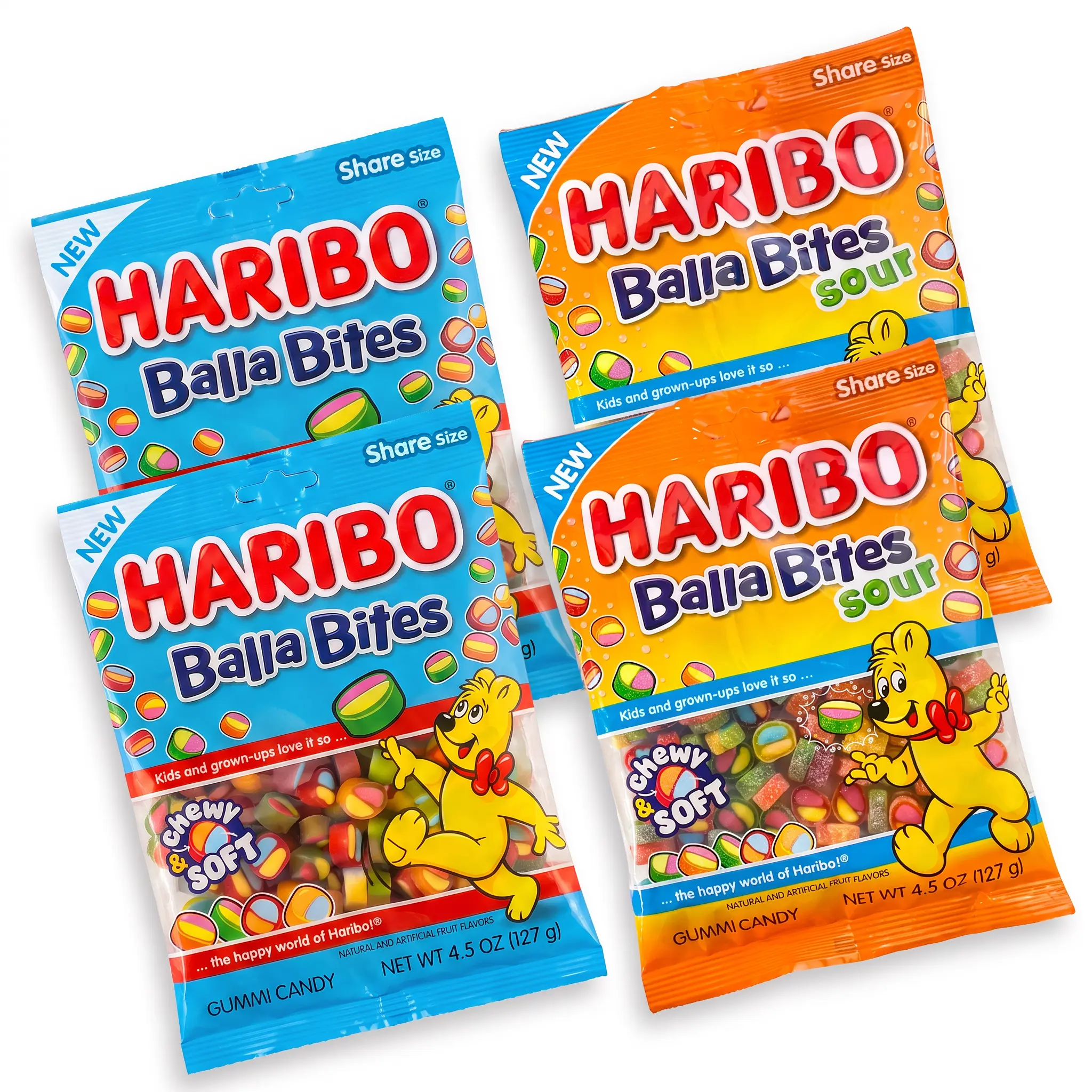 NEW Haribo Balla Bites Gummy Candy, Choose Original, Sour or Mixed Variety, 4 Pack, 4.5 oz Share Size Bags