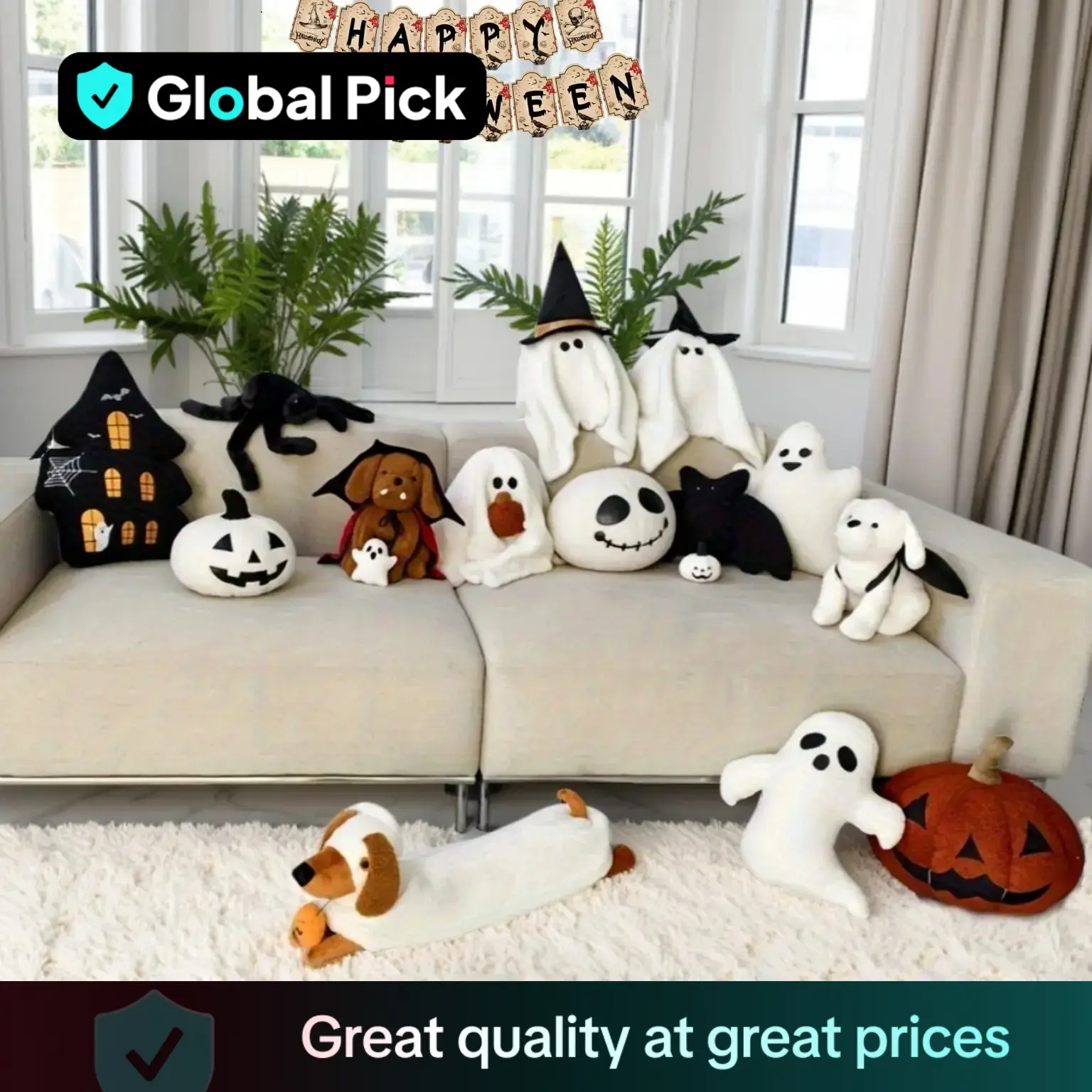 1pc cute and warm white ghost, pumpkin-hugging black bow ghost pillow, pumpkin pillow, spider pillow, skull pillow, little ghost dark pillow, bat dog,