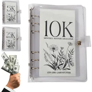 12Month Envelopes Money Saving Challenge Binder, Budget Binder With Cash Envelopes, 2.5K/5K/10K Dollars Cash Loose Leaf Savings Book, for Fun Money Saving Challenge (10k)
